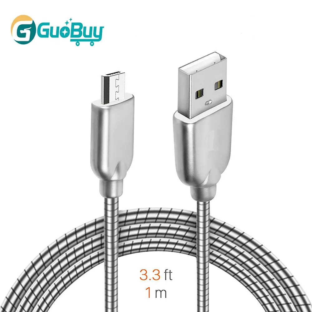 

GuoBuy Stainless Metal Fast Charging & Data Transfer Cord Micro USB Cable for Android Phones, Silver