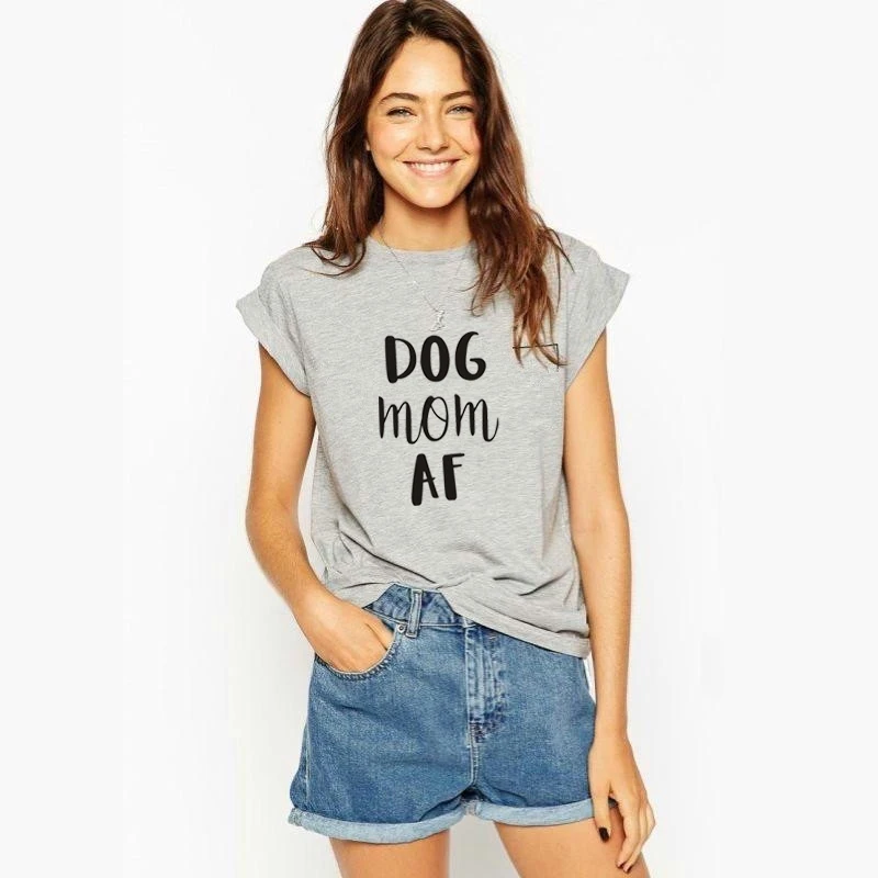 Women T-shirts Dog Mom AF Simple Letter Printing Summer Casual Short Sleeve Tops