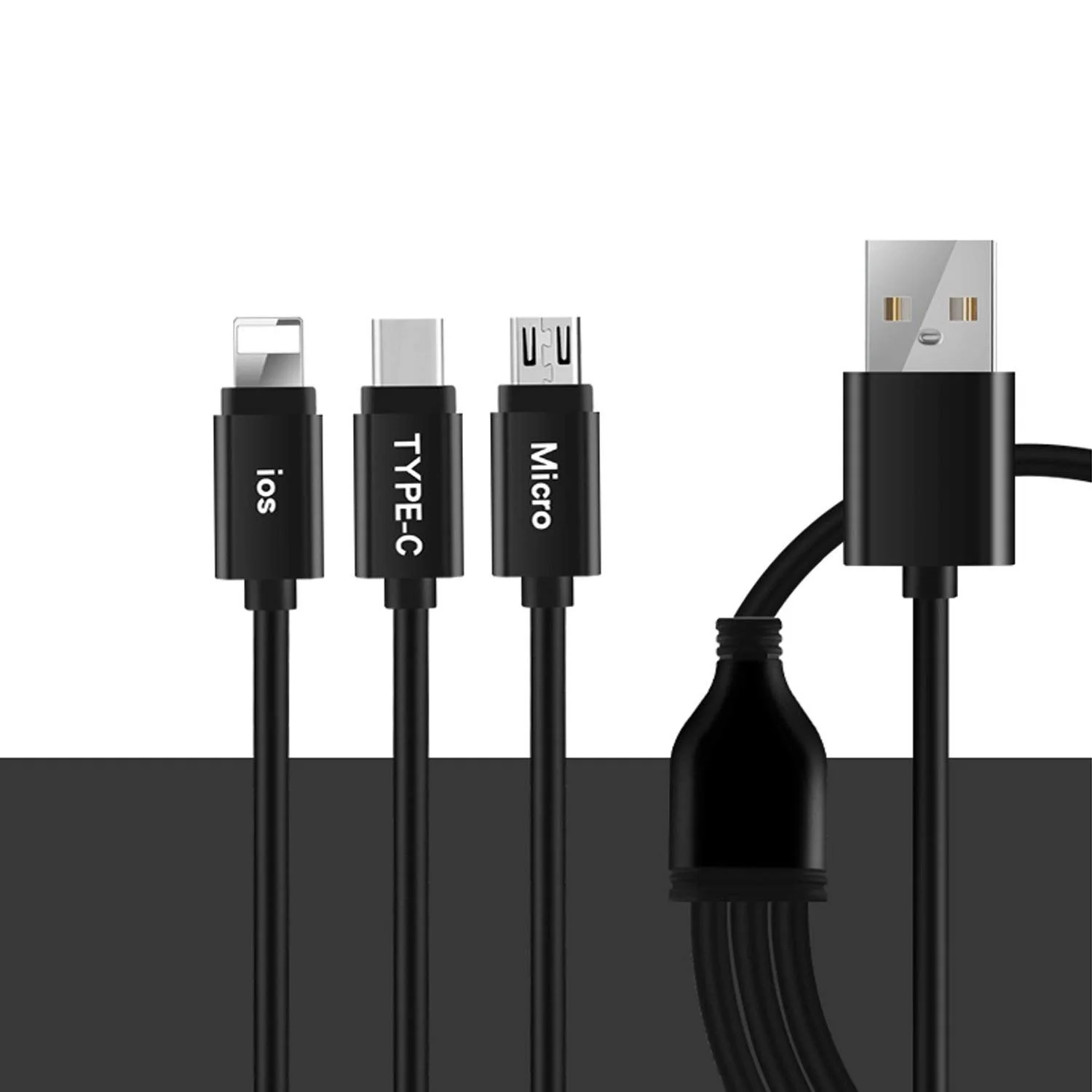 

Multi Charger Cable 1.2M 4FT TPE PVC Universal 3 in 1 Multiple USB Charging Cable, Black/white