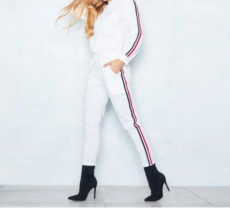 

Solid Color Side Stripe Ladies Casual Sport Suit