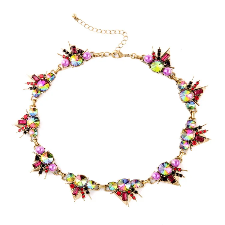 

xl01663 Ready To Ship Amazon Warehouse Chunky Statement Rainbow Crystal Short Necklace For Women, As picture