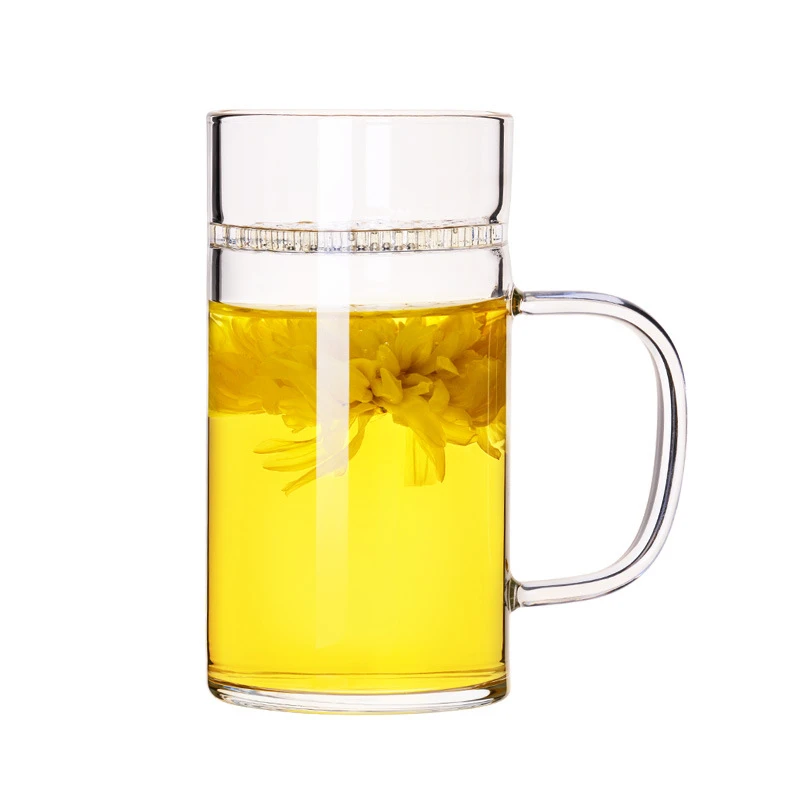

Handmade food safety high quality glass crescent tea cup with strainer, Clear
