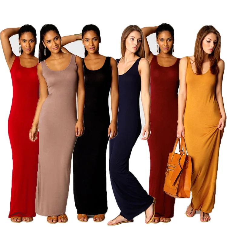 Women Summer Dress Elegant Sexy Vest Slim Sleeveless Bodycon Casual Long Pencil Sheath Pencil Dresses