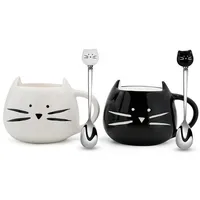 

creative cute cartoon black and white cat shape gift porcelain mug with spoon