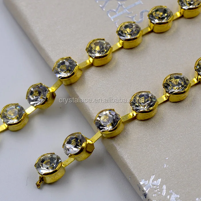 Cup chain gold crystal trimming,cup chain crystal trimming rhinestone for decoration