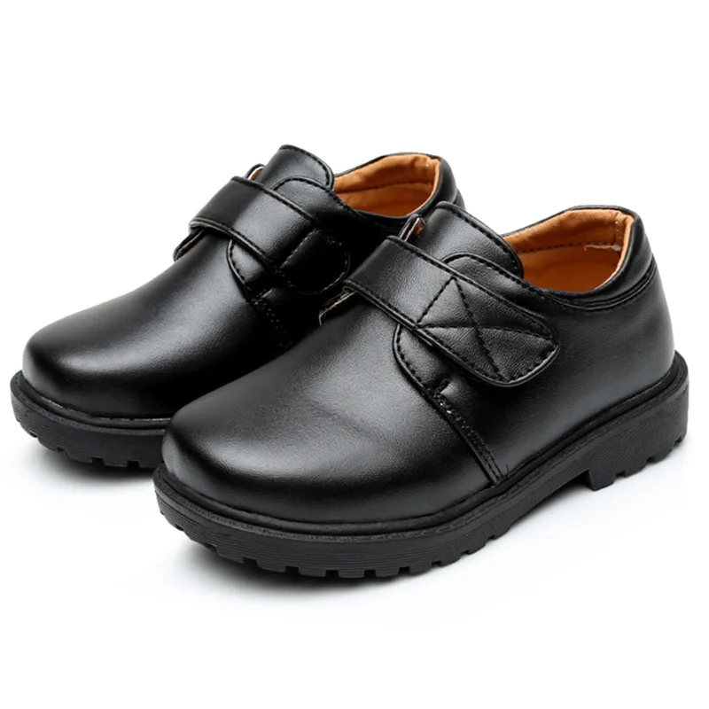 

Children's shoes boys black and white buckles straps shoes school leisure etiquette round shoes, Black, white