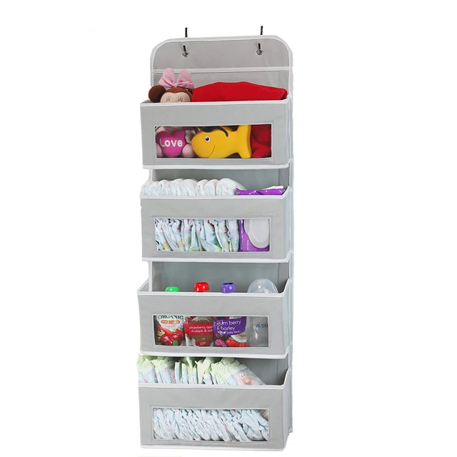 

Amazon Hot Selling Premium Multi-layer 4 Clear Window Pocket Over The Door Hanging Storage Organizer for Pantry Baby Closet Room