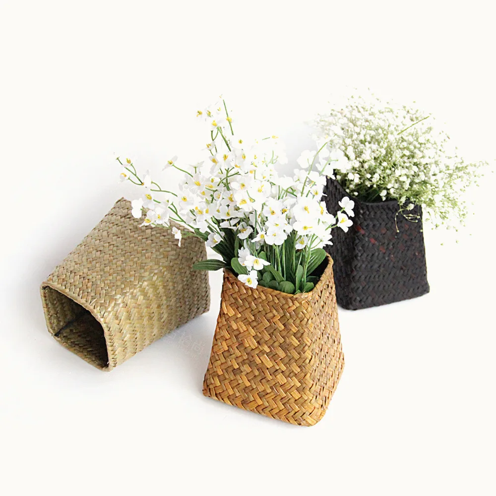 

Seaweed series handmade straw baskets rattan wicker seagrass basket rectangular flower pot