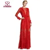 eye catching red chiffon asymmetry long sleeve women dress for porm