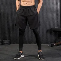 

Men's leggings false two-piece fitness pants sports running training leisure breathable quick dry pants custom ogo can be OEM