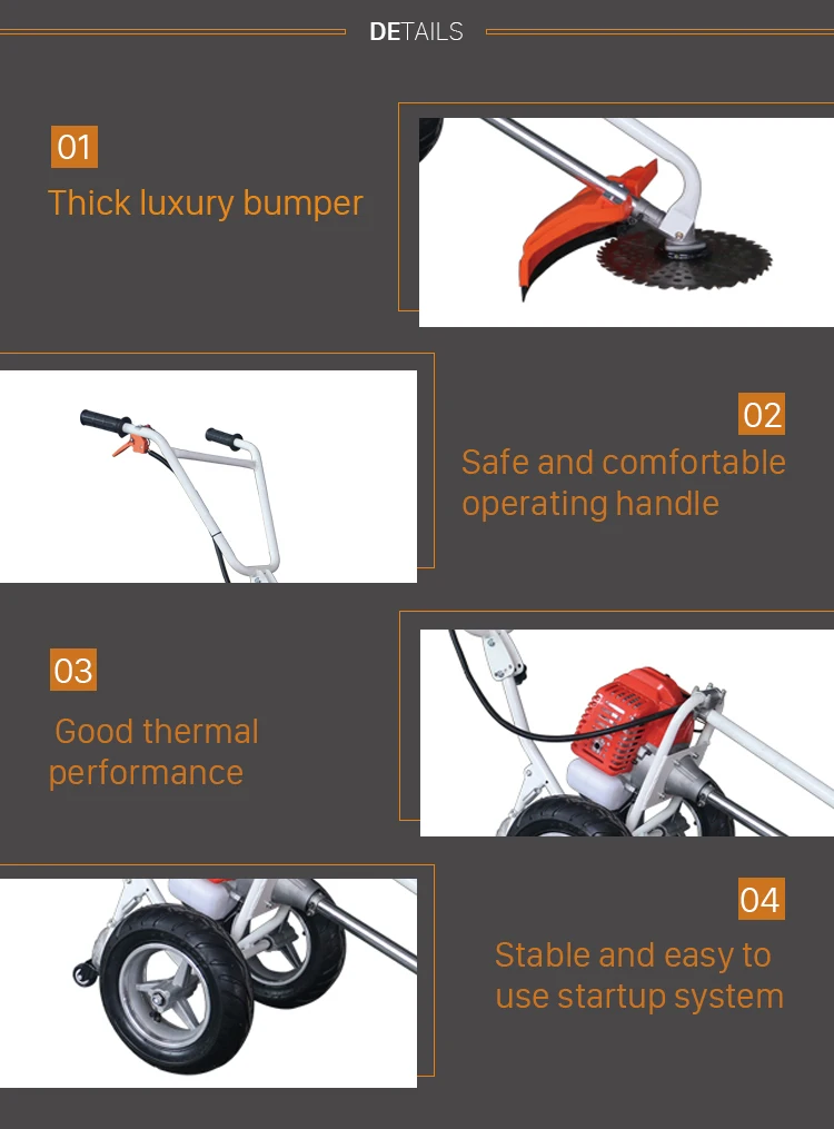 O O Power HPCG430 Professional 2 Stroke Hand Push Brush Cutter With 2 Wheels