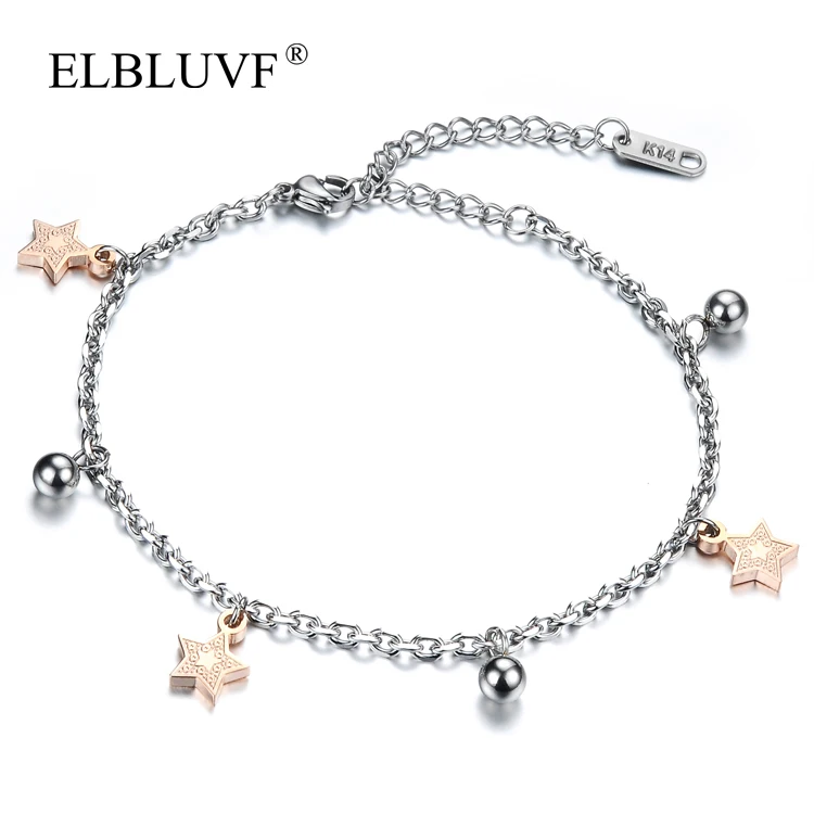 

ELBLUVF Free Shipping Stainless Steel 14K Lovely Fancy Chain With Small Star Ball Pendent Jewelry For Girls/Women/Ladies, Stainless steel, rose gold