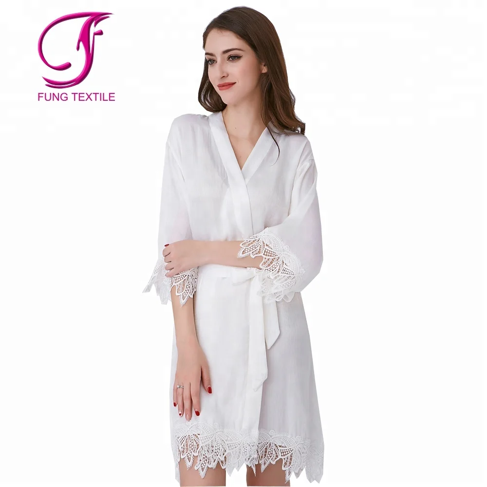 

FUNG 3025 Popular Sell Polyester With Lace Satin Robes Bridal Kimono, 6 colors