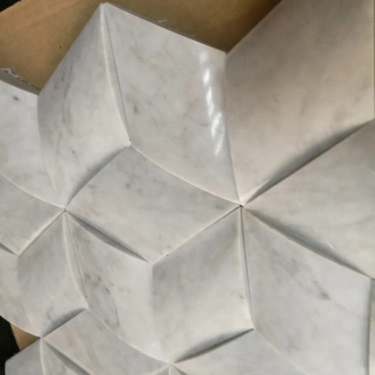Cube 3D Mosaic Stone Tiles - Carrara White Marble