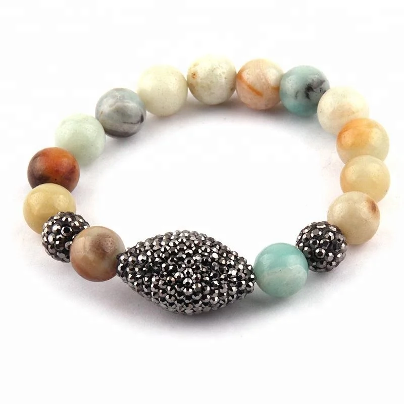 

Fashion Men 10mm Natural Gemstone Amazonite Bracelet Crystal OVal Women Bracelets