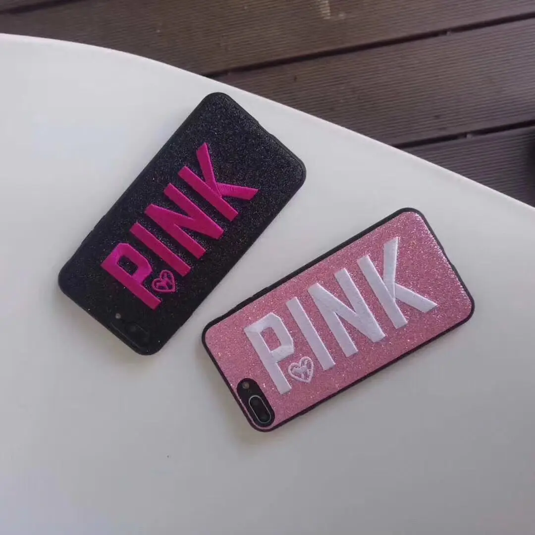 PINK embroidery mobile phone accessories, for iphone x case back, for iphone x pc leather case hard luxury cover for apple