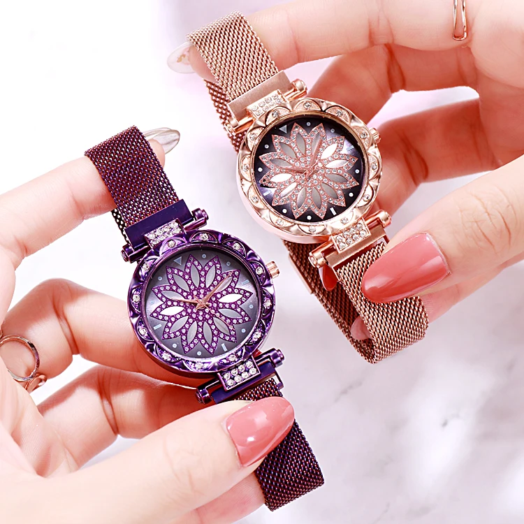

ST 247 Luxury Rose Gold Mesh Band Magnet Buckle Starry Sky Women Bracelet Watch montre female 2019 Best Ladies Wrist Watches