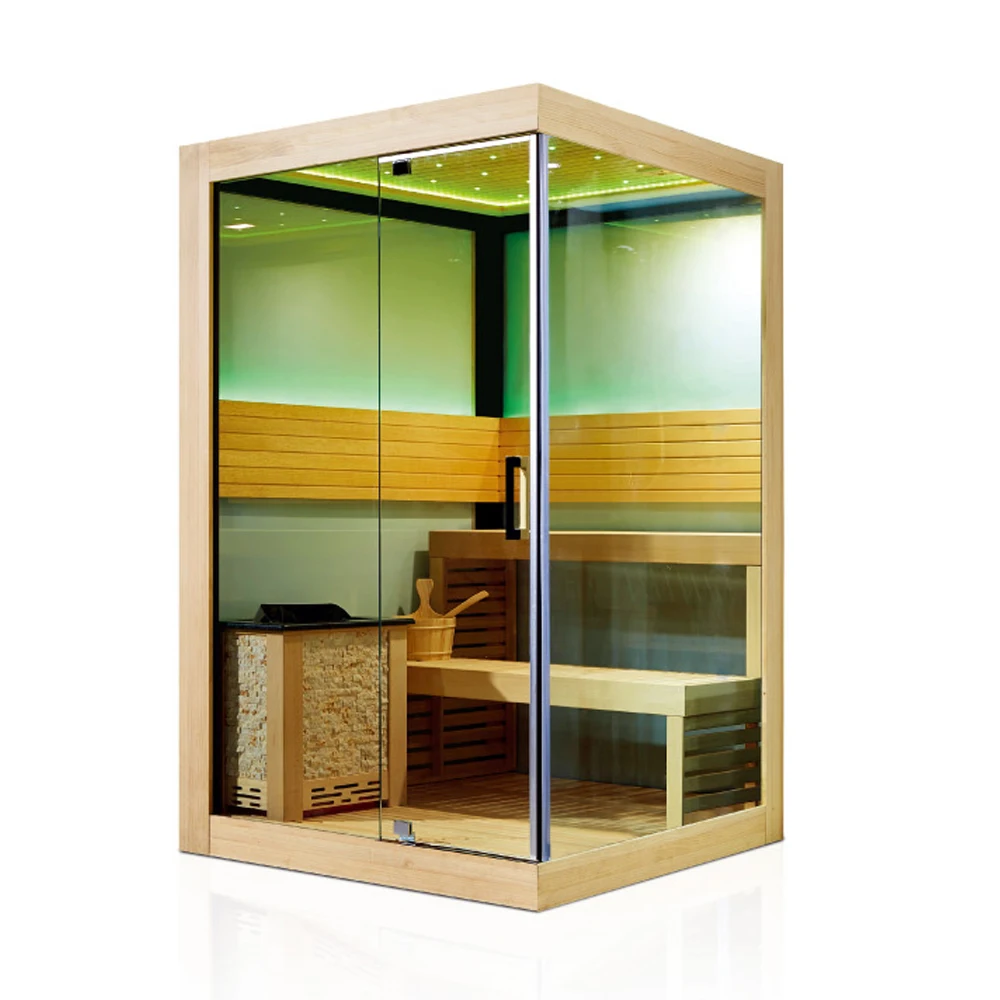 Indoor with led light 61 inch length luxury seks corner traditional wood sauna room