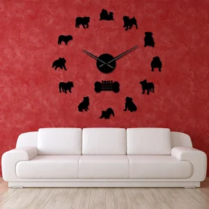 Image of British Bulldog DIY Large Wall Clock Dog Breed Frameless DIY Giant Wall Clock Silent Movement Watch Pet Dog Lovers Gift