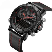 

Naviforce 9134 Leather Band Men Waterproof Watch Stylish Stainless Steel Back Luminous Double Show Quartz Digital Watch