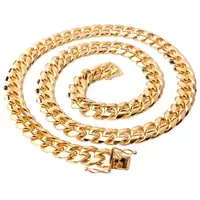 

14K Heavy Gold Plated men's Stainless Steel Miami Link Chain Necklace