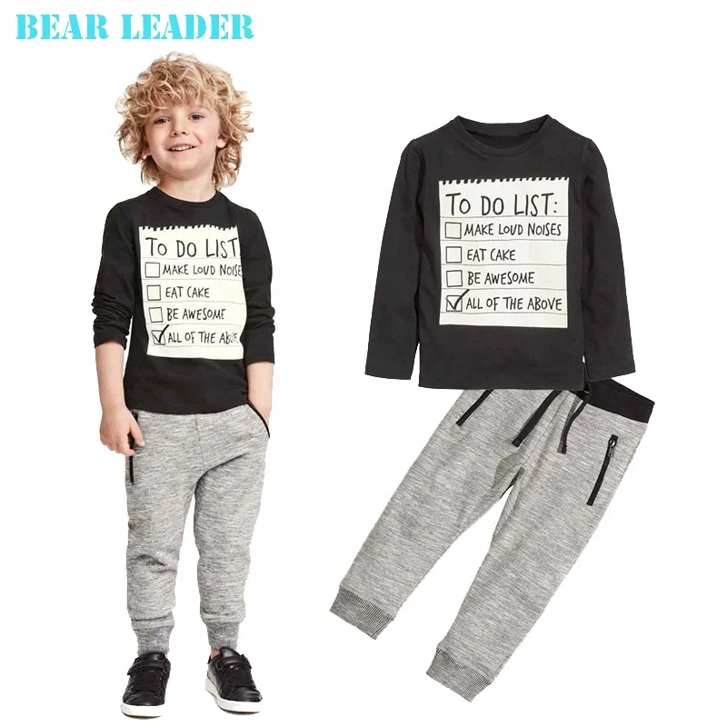 Bear Leader Baby boy clothes 2019 New Winter and Autumn Dark Grey long sleeve t-shirt + casual long pants 2pcs suit kids clothes