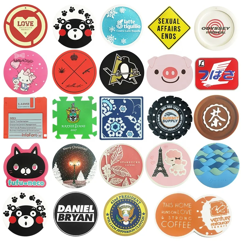

custom silicone coaster with logo soft pvc rubber round coaster