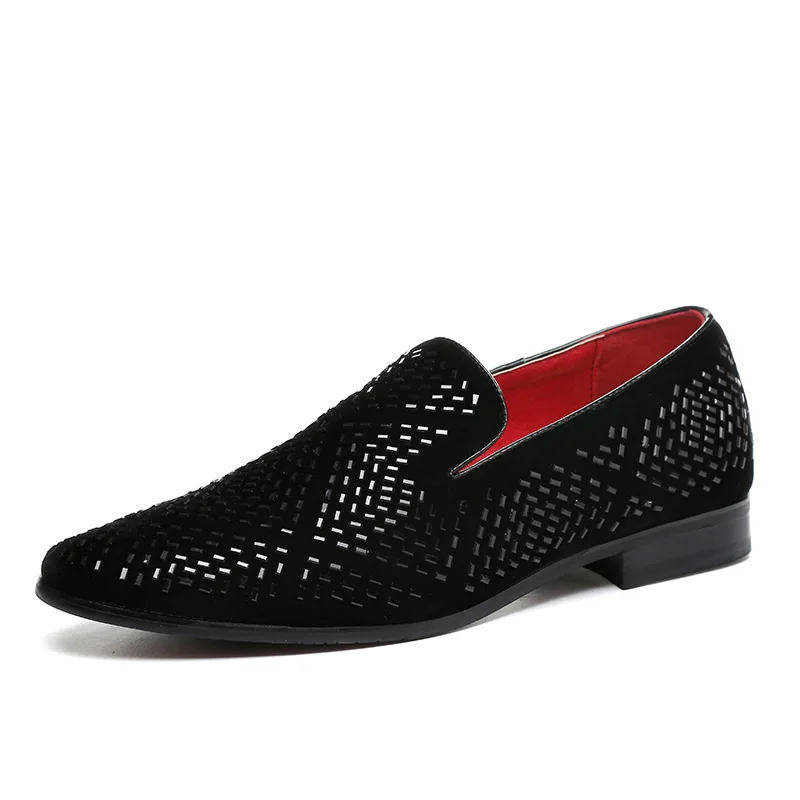 

Latest Trendy Sequined Upper Slip-on Loafers Style Wedding Party Mens Leather Shoes Formal, Black