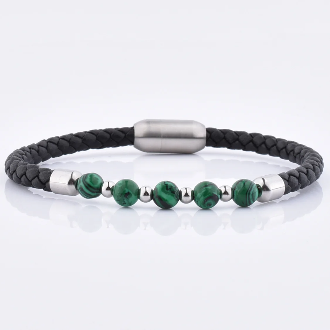 

Handmade Bracelets with High Quality Mens Genuine Leather Lock Clasp Gemstone Bracelet
