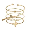 4pcs/Set Fashion Bohemia Leaf Knot Hand Cuff Link Chain Charm Bracelet Bangle for Women Gold Bracelets Female Jewelry NA189