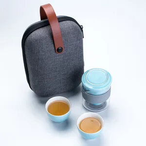 Image of Japanese porcelain portable no handle travel ceramic tea set with infuser