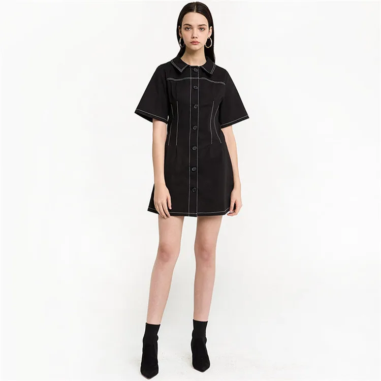 

Fashion Design Dresses Summer Black Polo Office Casual Dress