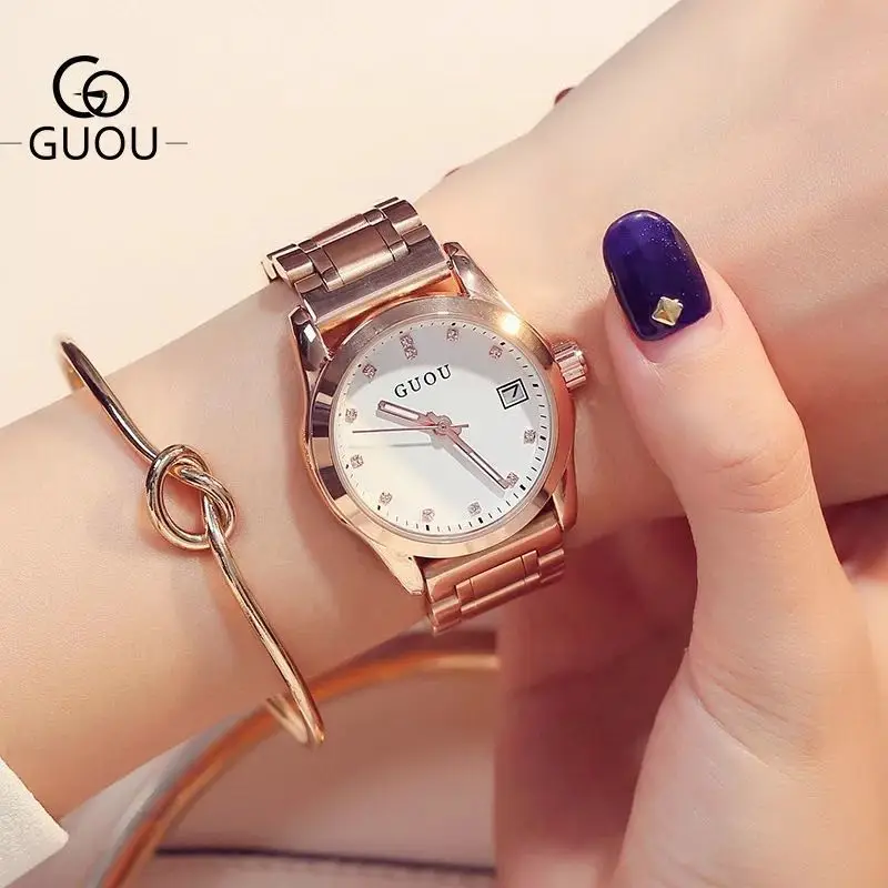 

GUOU Brand Luxury Women Watches Fashion Quartz waterproof Ladies Stainless steel Watch Women Rhinestone Watches relogio feminino