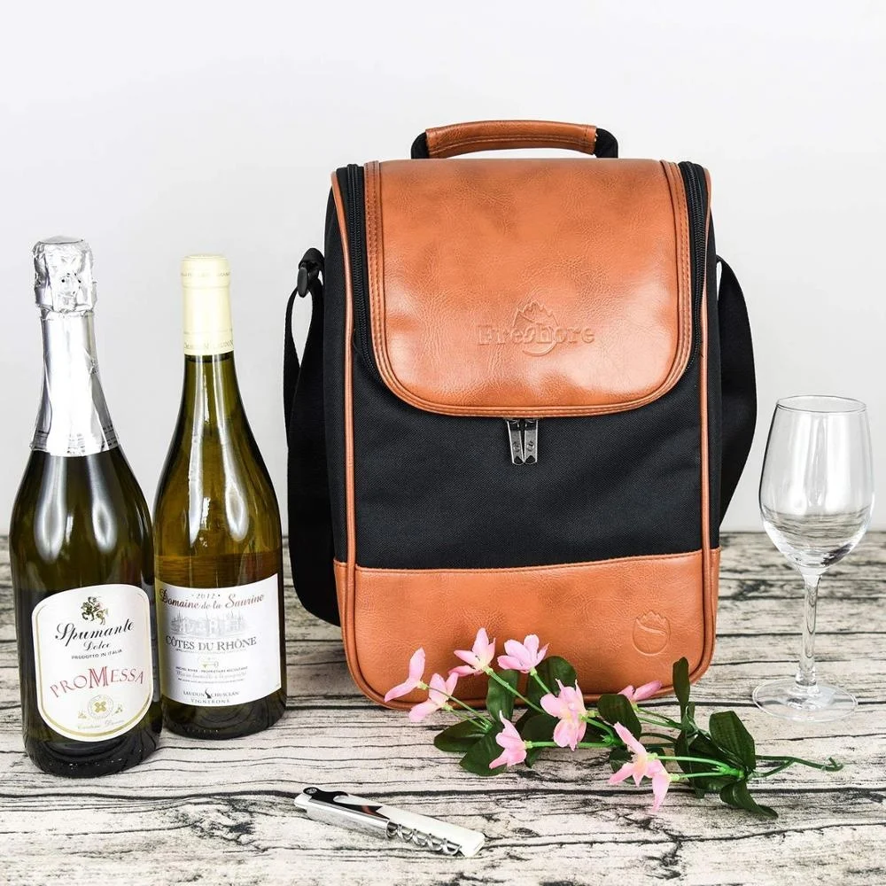 

Premium PU Leather Insulated Wine Carrier, Tote Bag/Champagne Cooler Chills Carrier Bag, Customized color