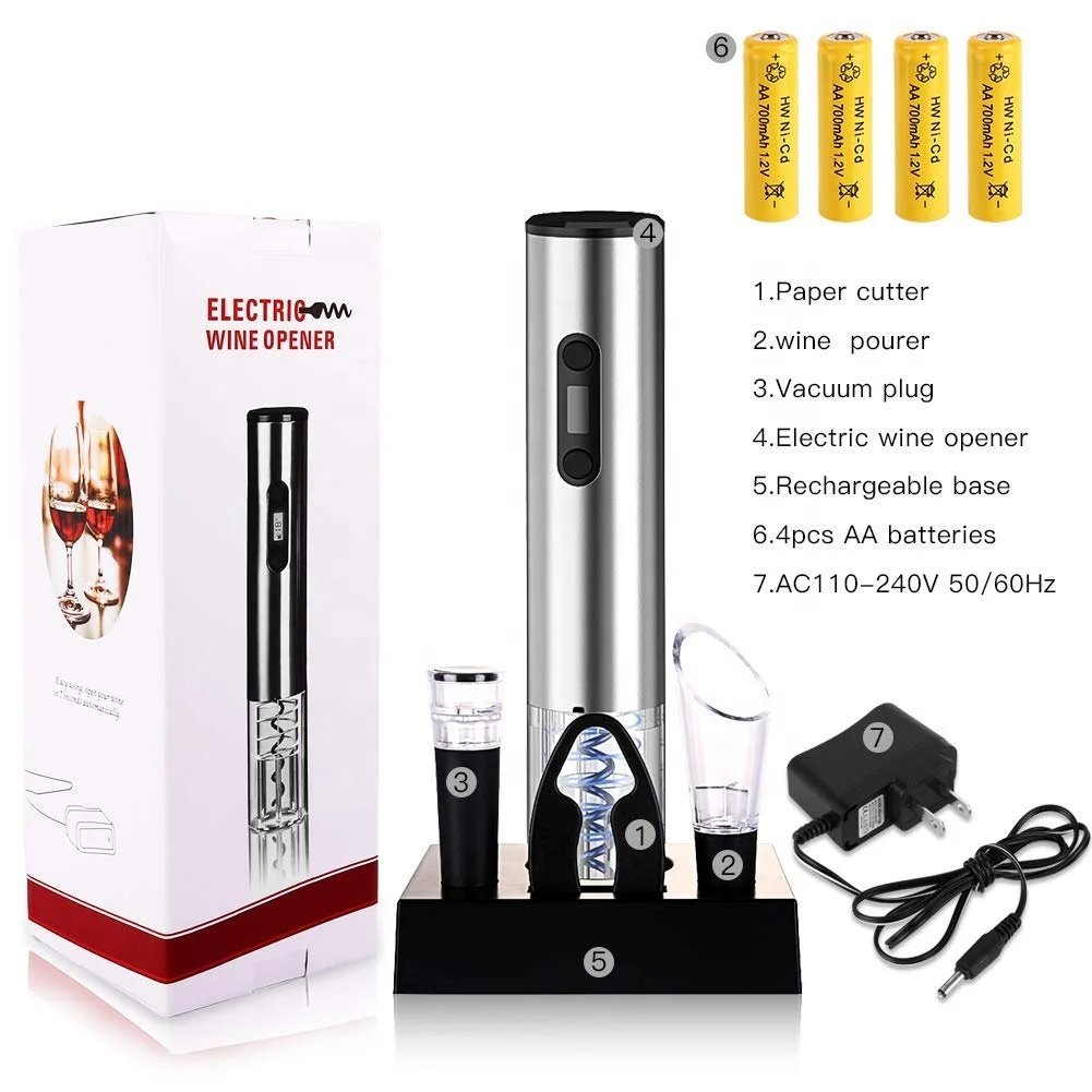 

SUNWAY Electric Wine Bottle Opener Cordless Vacuum Pump with ReMarkable Wine Stopper Foil Cutter and Collectible Recharging Base