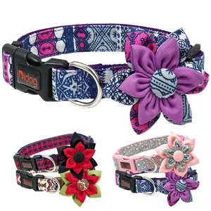 Image of Didog New Design Nylon Pet Supplies Fabric Flowered Dog Collar For Cats Pets