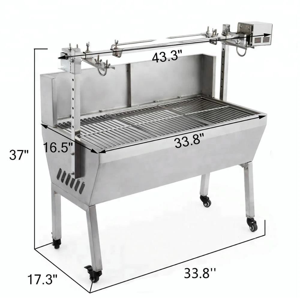 

28W 132 Lbs Stainless Lamb BBQ Roaster Rotisserie Spit Pig Chicken Adjustable, Silver