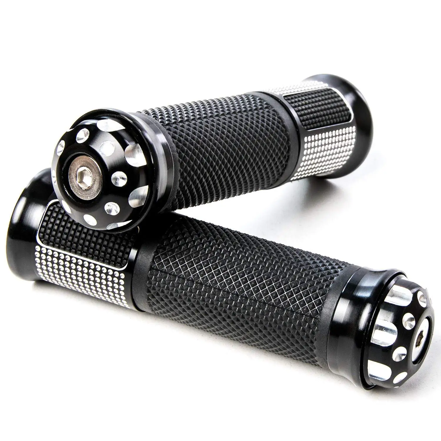 Get Quotations · Krator Silver Motorcycle Handle Bar Ends Hand Grips 7/8"  For Suzuki Moped Cutlass