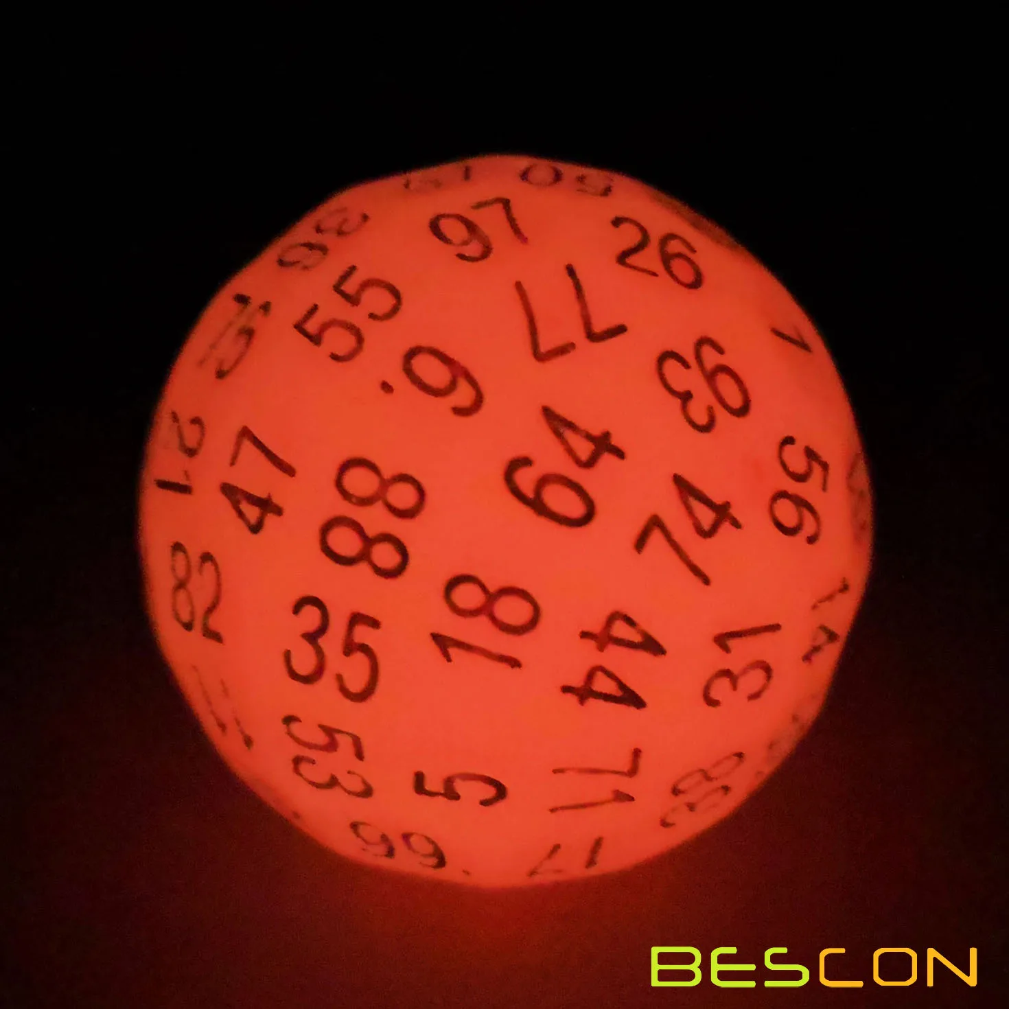 

Bescon Glowing Polyhedral 100 Sides Dice Cerise Red, Luminous D100 Dice, 100 Sided Cube, Glow in Dark D100 Game Dice