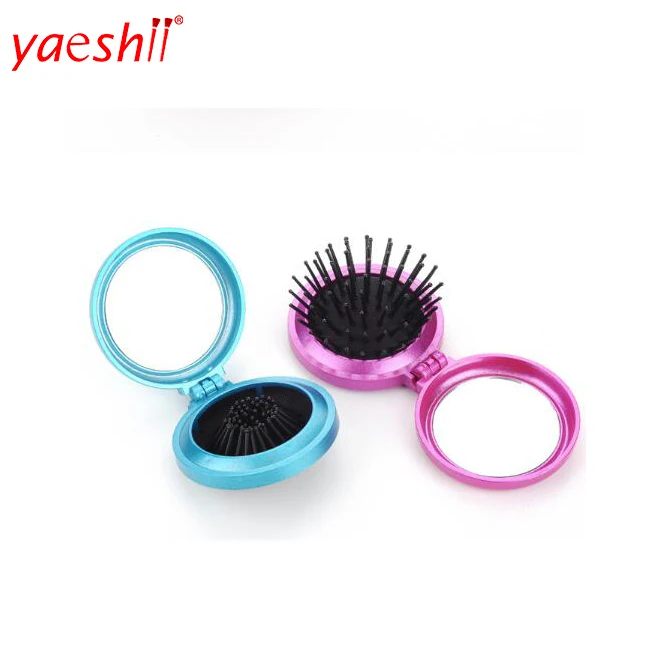 

Yaeshii Colorful Portability Round Travel Hair Brush With Mirror Folding Mini Hair Brush, Customized color