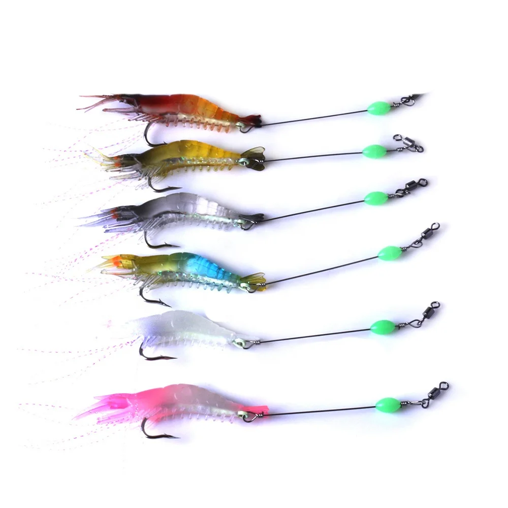 

Hengjia soft fishing lure luminous soft shrimp prawn Baits carp squid fishing, 6 colors