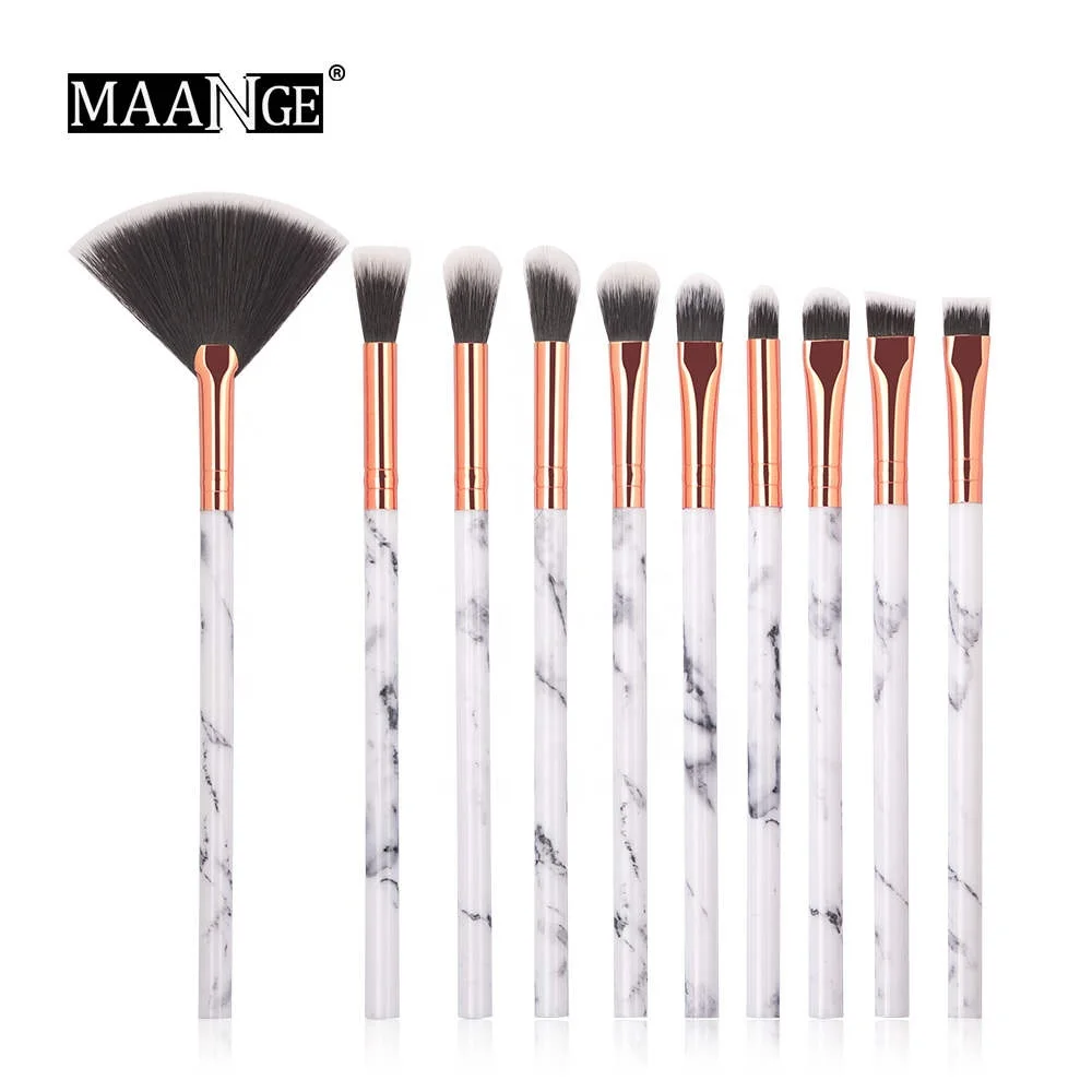 

MAANGE 10pcs marble handle eye professional makeup brushes, Pink;gold