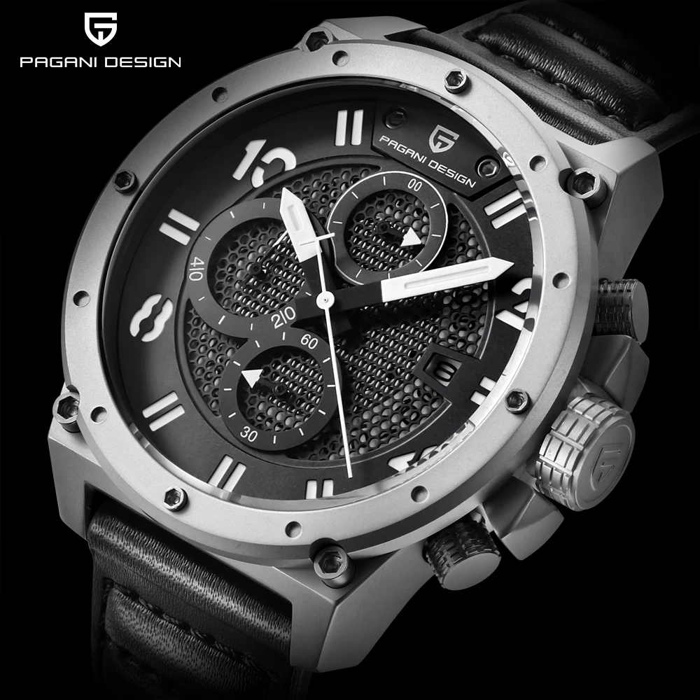 

PAGANI DESIGN Chronograph Sports Watches Men Leather Quartz Watch Luxury Brand Waterproof Military Wristwatch Relogio Masculino