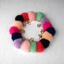 Gold Plated Keychain Charm Genuine Rabbit Fur Ball Pom Pom Keychain for Car Key Ring Handbag