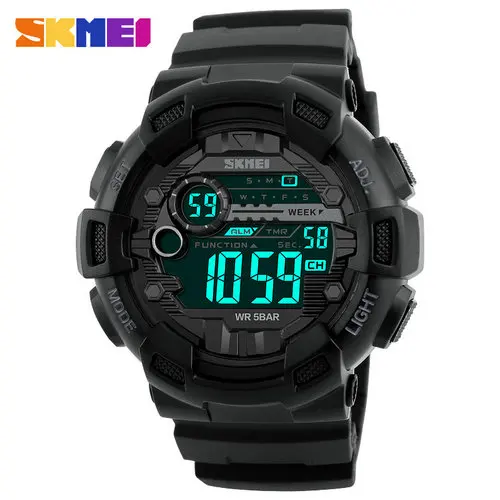 

SKMEI 1243 Men Electronic Wristwatch Fashion 50M Waterproof Light LED Silicone Digital Male Watch, As picture