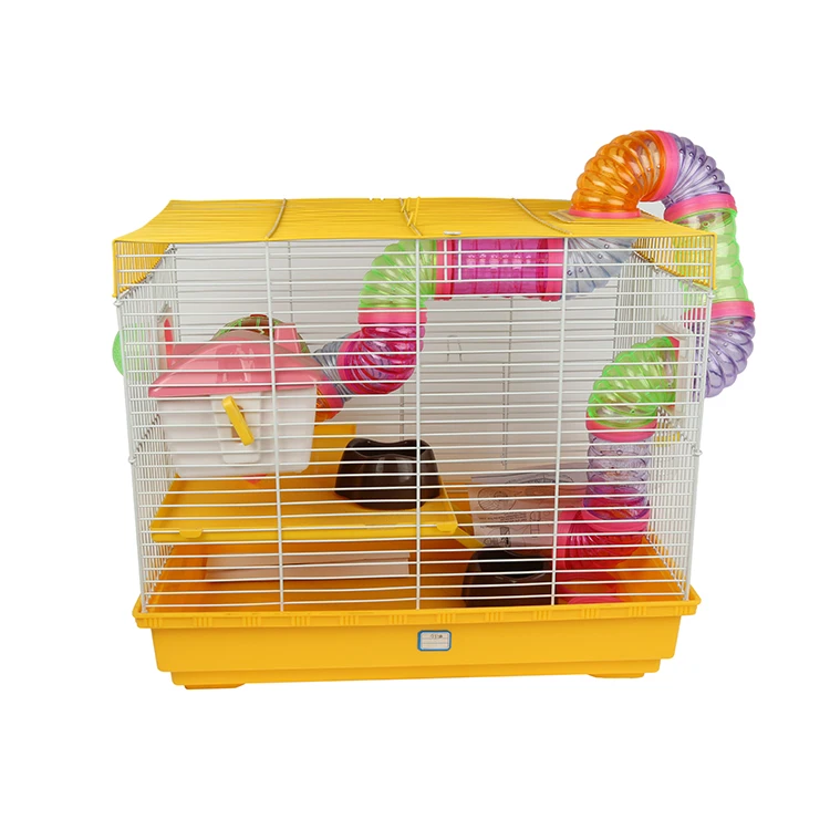 

2-Storey Pet Hamster Cage Luxury House Portable Mice Home Habitat Decoration, Blue yellow red purple