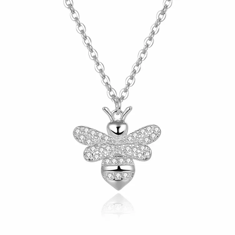Fashion lovely 925 sterling silver 3A cubic zirconia rhodium plating animal bee women necklace jewelry