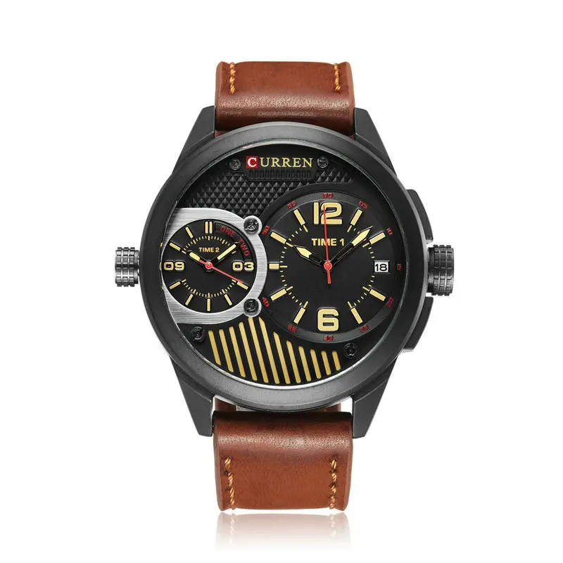 

CURREN 8249 Men Quartz Watches Luxury Leather Sport Dual Time Wrist Watches Waterproof Relogio Gift KREa97, N/a