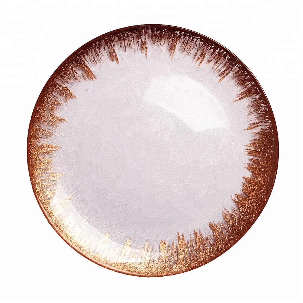 

2018 Wholesale Under plate with Rim Gold Round Charger Plate for Home and Wedding, Transparent with colorful rim