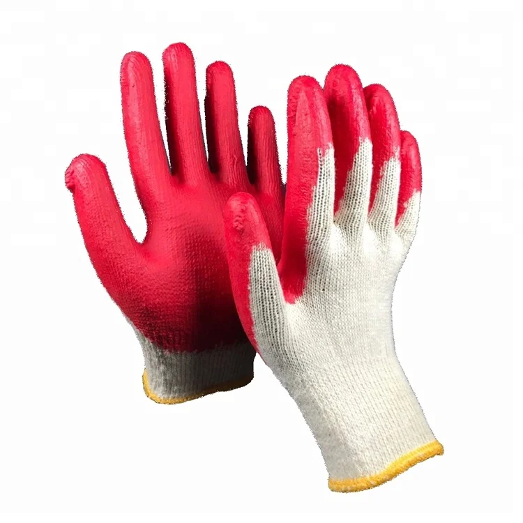 Hot Selling Cheap Cotton Knitted Gloves Red Rubber Palm Latex Coated